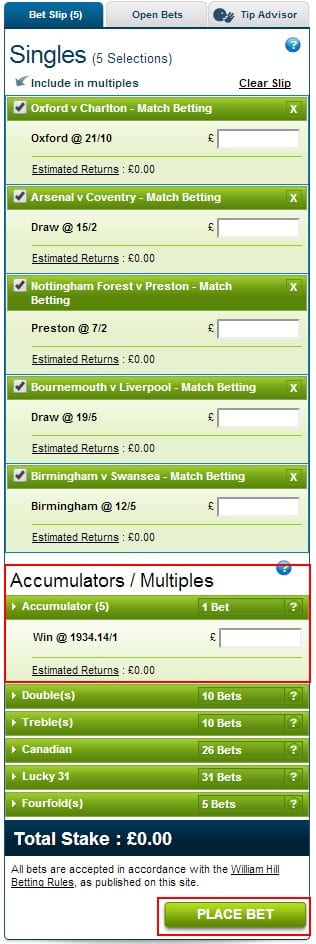WIlliam Hill Acca slip